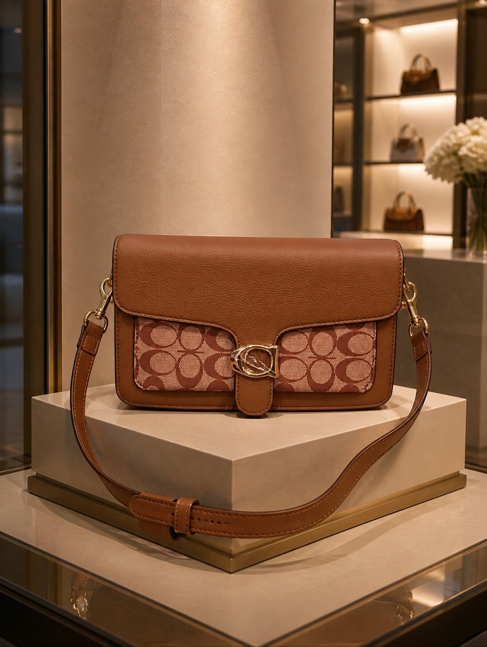 FASHION Signature Brown Leather Crossbody Bag